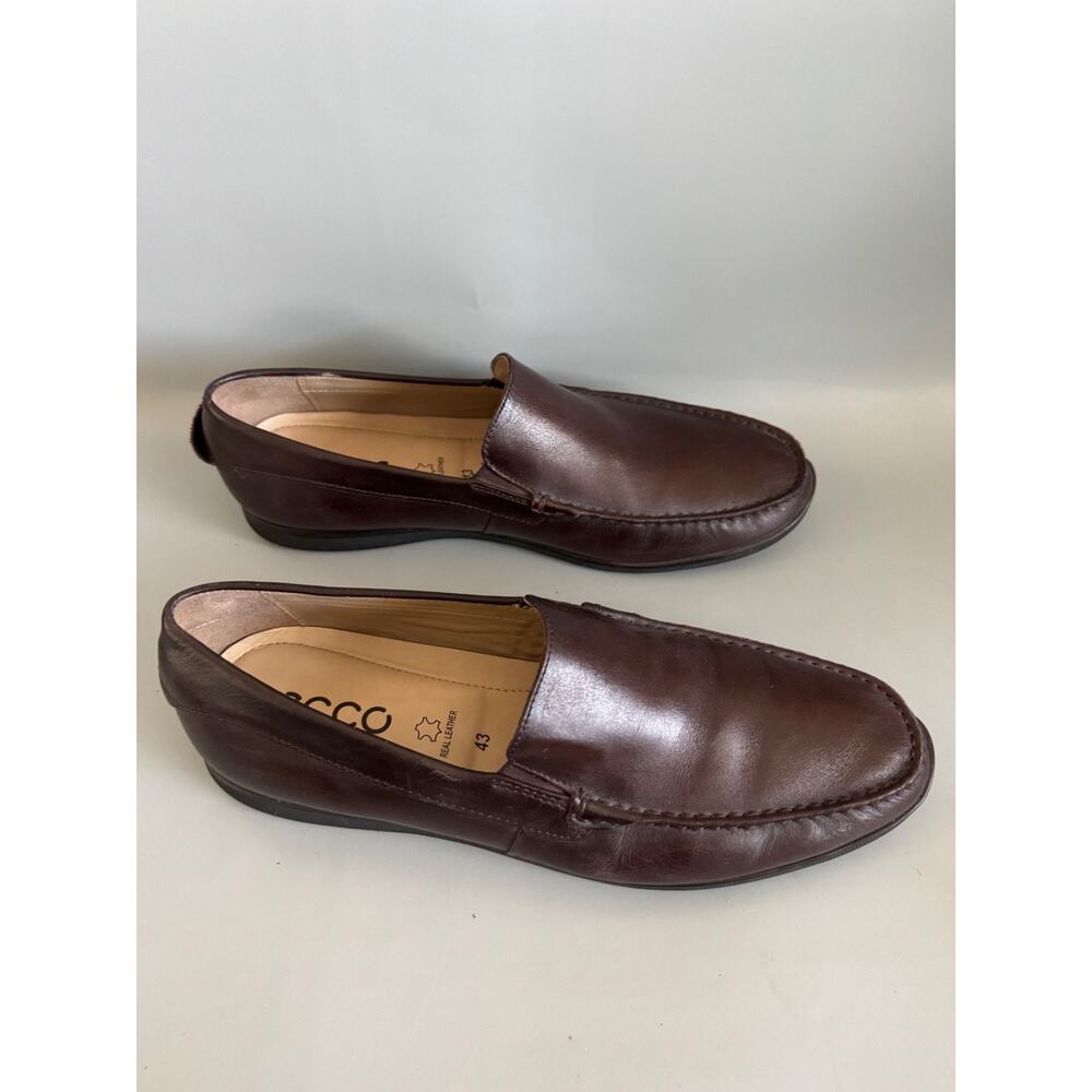 Ecco Leather Dress Loafers Mens Size 43/ Size 9.5 -10 Brown Leatther Slip On - Picture 2 of 6